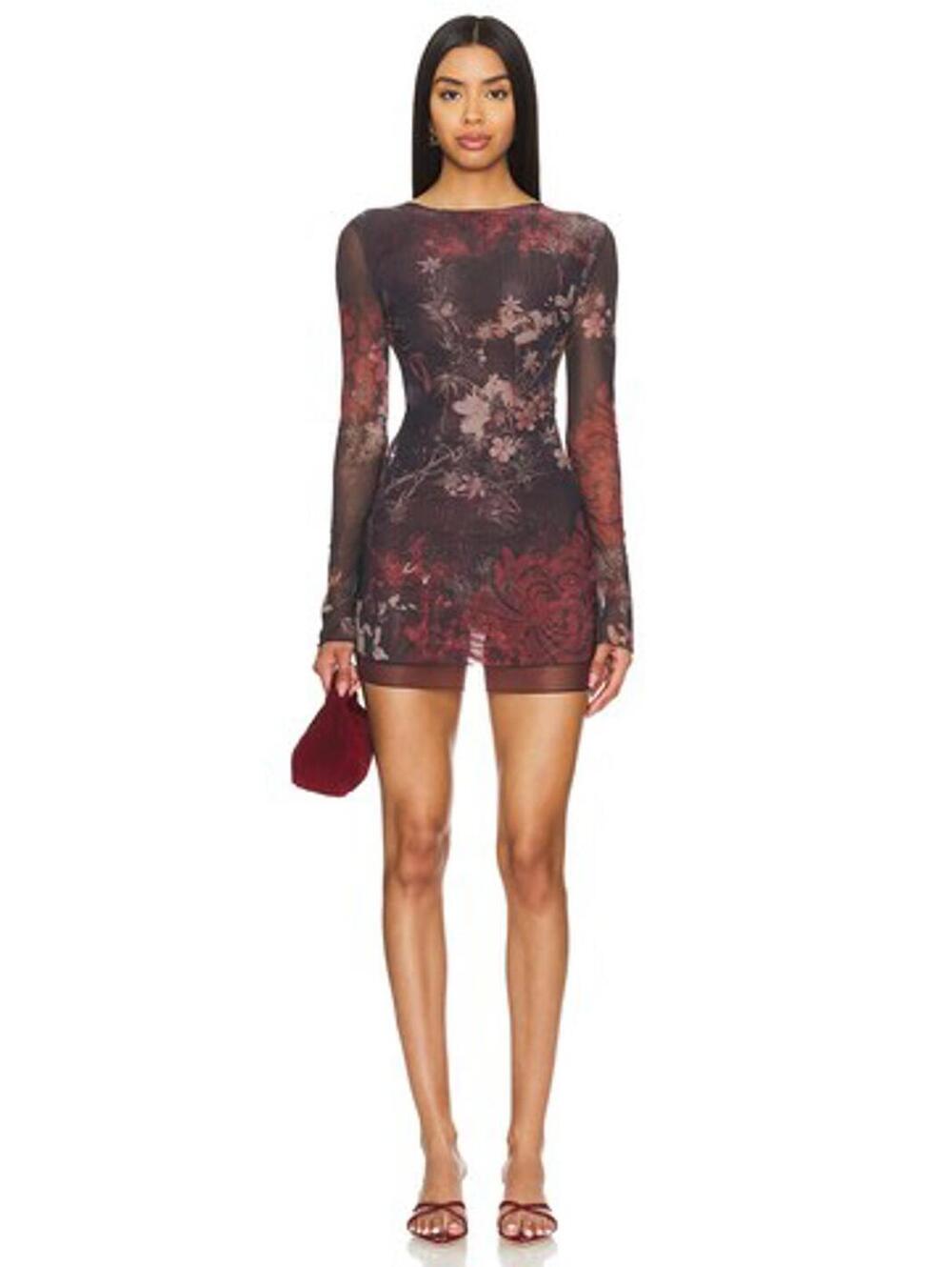 Jaded London Double Layered Dress in Brown